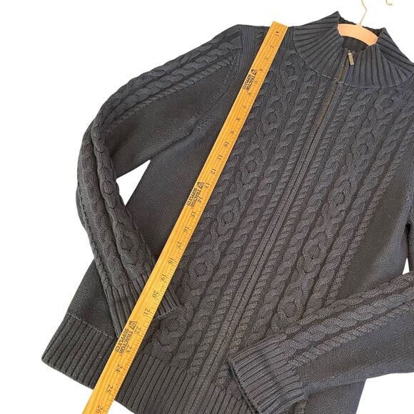 L.L.Bean Medium Navy Blue Cable Knit Zip-up Sweater Women's M Heavyweight Cozy - Picture 6 of 11